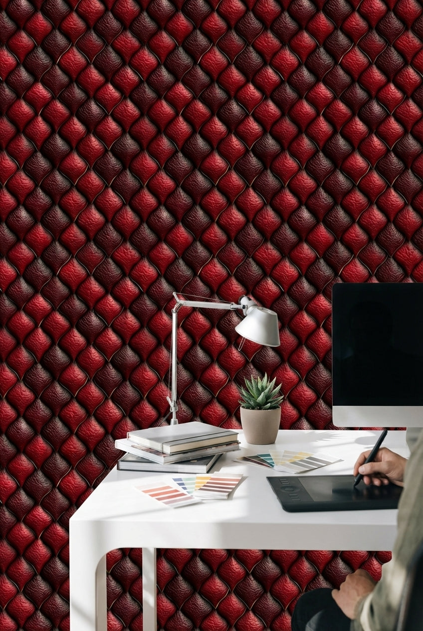 Red Geometric Wallpaper Textured Luxurious Decorative Mural