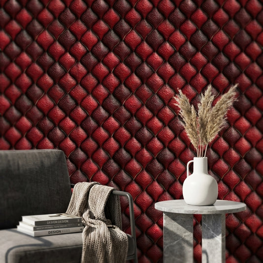 Red Geometric Wallpaper Textured Luxurious Decorative Mural
