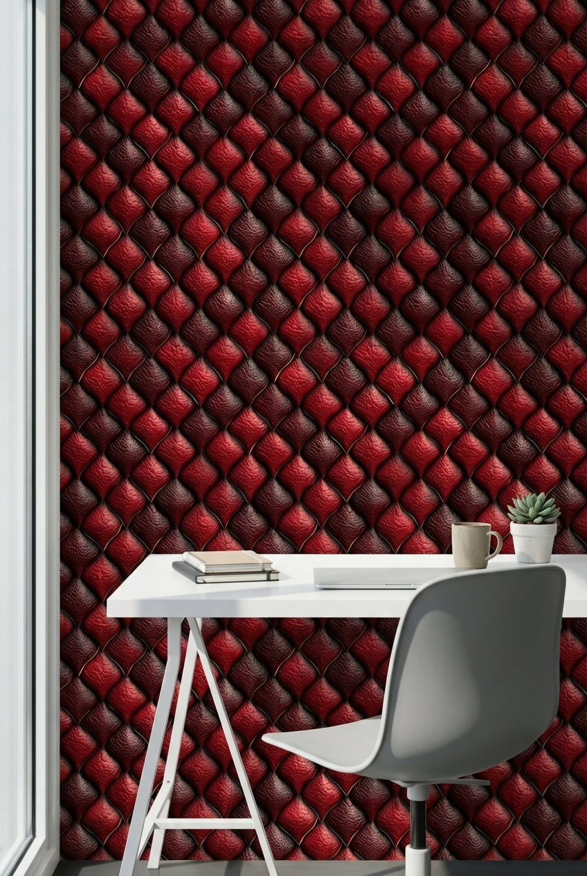 Red Geometric Wallpaper Textured Luxurious Decorative Mural