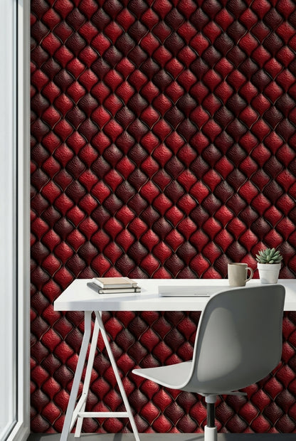 Red Geometric Wallpaper Textured Luxurious Decorative Mural