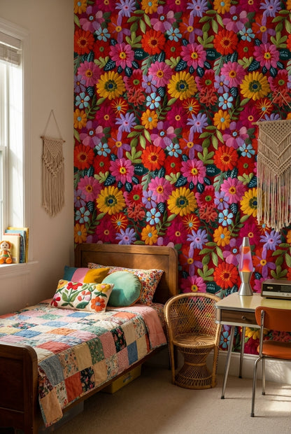 Floral Wallpaper Vibrant Eclectic Decorative Mural