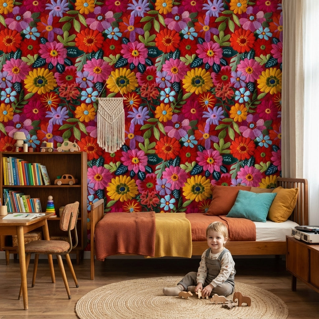 Floral Wallpaper Vibrant Eclectic Decorative Mural