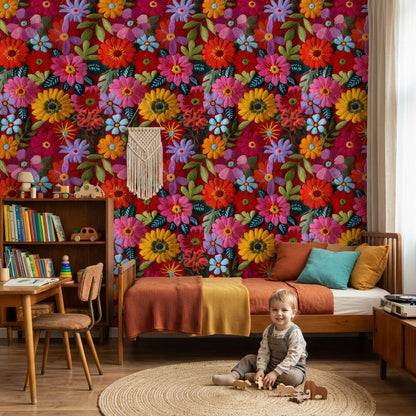 Floral Wallpaper Vibrant Eclectic Decorative Mural