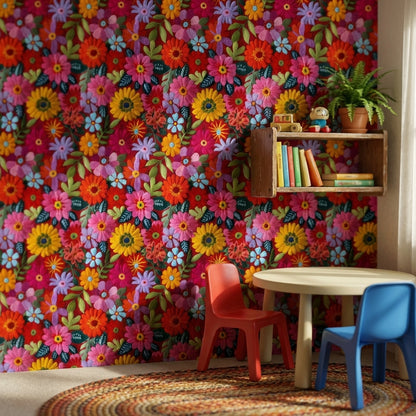 Floral Wallpaper Vibrant Eclectic Decorative Mural