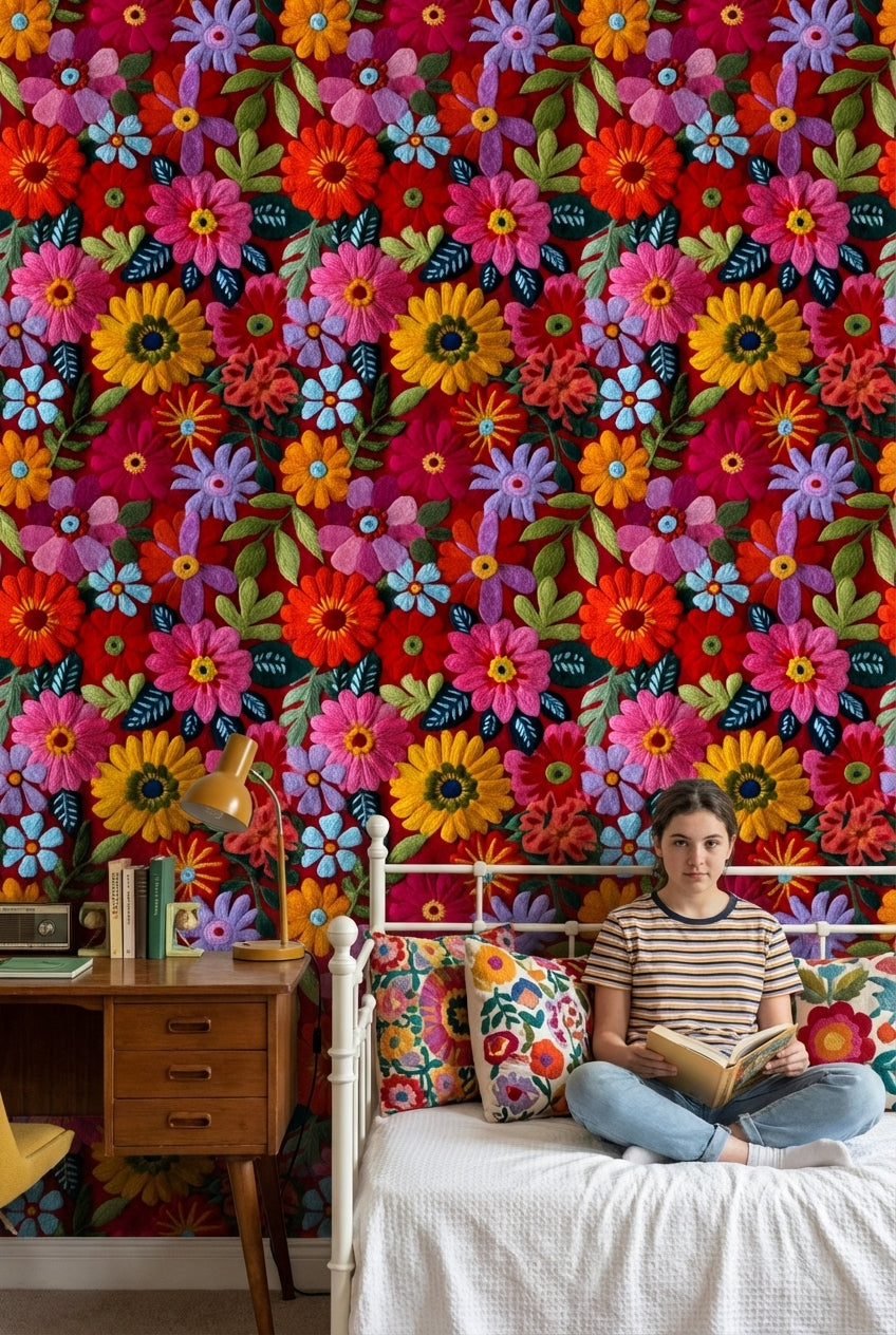 Floral Wallpaper Vibrant Eclectic Decorative Mural