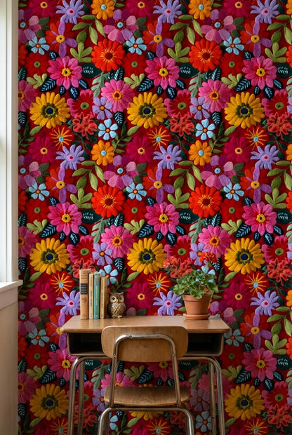 Floral Wallpaper Vibrant Eclectic Decorative Mural