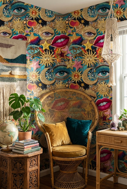 Eclectic Wallpaper Vibrant Cosmic Decorative Mural