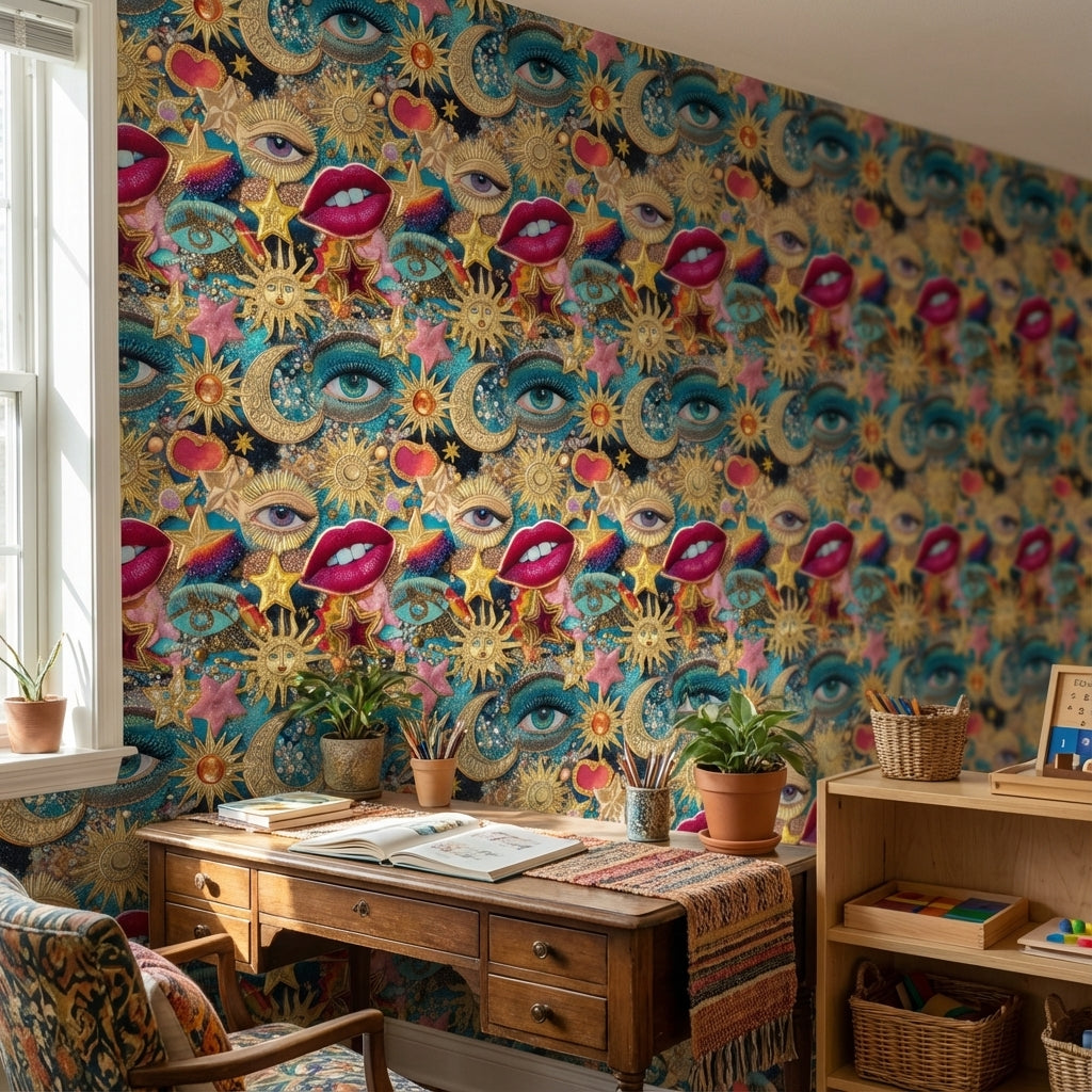 Eclectic Wallpaper Vibrant Cosmic Decorative Mural