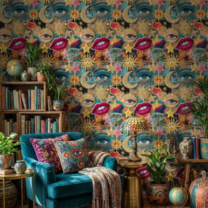 Eclectic Wallpaper Vibrant Cosmic Decorative Mural
