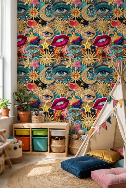 Eclectic Wallpaper Vibrant Cosmic Decorative Mural