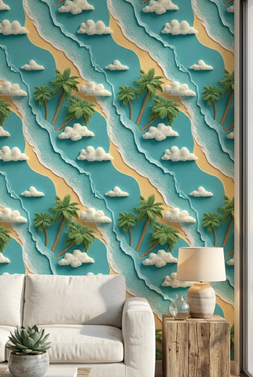 Tropical Beach Wallpaper Palm Trees Ocean Wall Mural