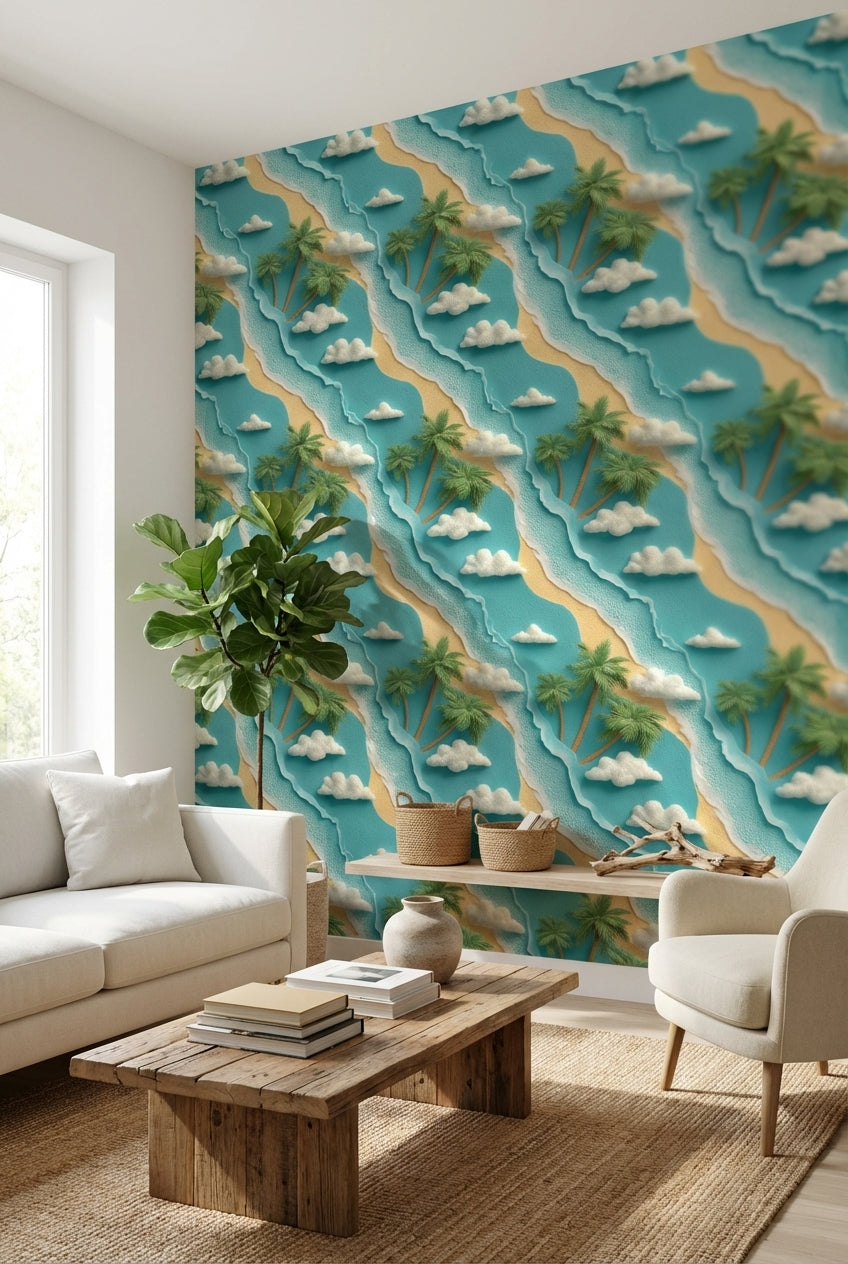 Tropical Beach Wallpaper Palm Trees Ocean Wall Mural