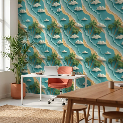 Tropical Beach Wallpaper Palm Trees Ocean Wall Mural