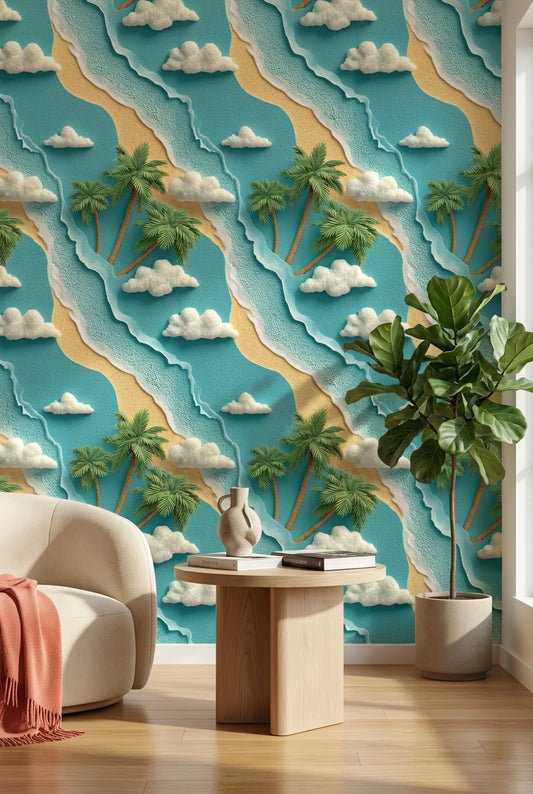 Tropical Beach Wallpaper Palm Trees Ocean Wall Mural