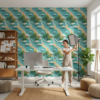 Tropical Beach Wallpaper Palm Trees Ocean Wall Mural