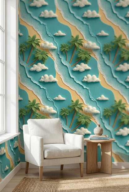 Tropical Beach Wallpaper Palm Trees Ocean Wall Mural