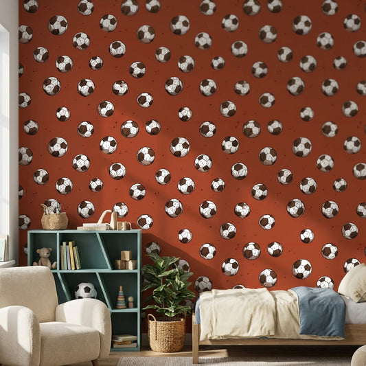 Terracotta Soccer Ball Sporty Kids Wallpaper