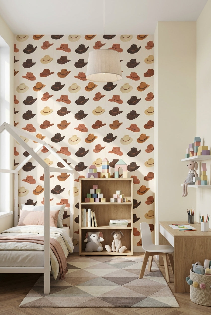 Cream and Brown Cowboy Hat Pattern Wallpaper