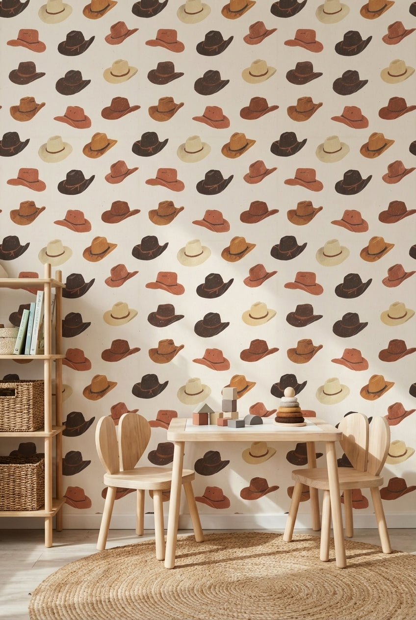 Cream and Brown Cowboy Hat Pattern Wallpaper