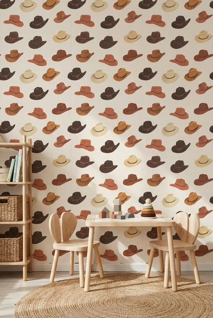Cream and Brown Cowboy Hat Pattern Wallpaper