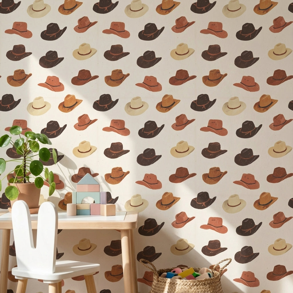 Cream and Brown Cowboy Hat Pattern Wallpaper