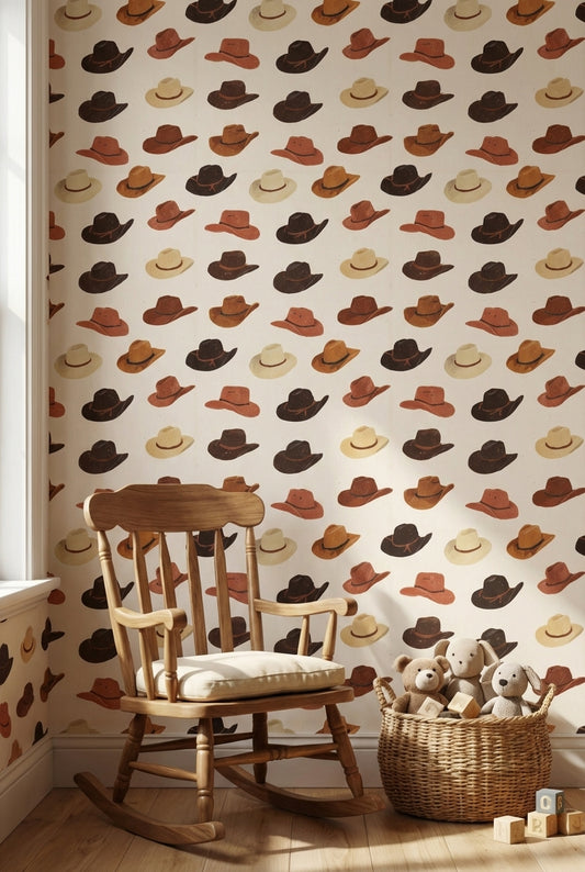 Cream and Brown Cowboy Hat Pattern Wallpaper