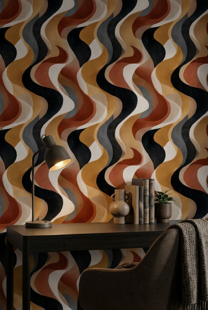 Dark Multicolor Wavy Abstract Wallpaper