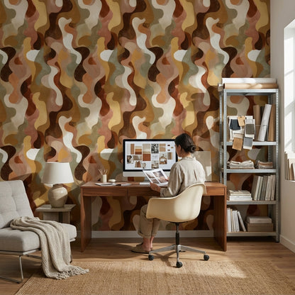 Warm Earth Tones Abstract Curves Wallpaper