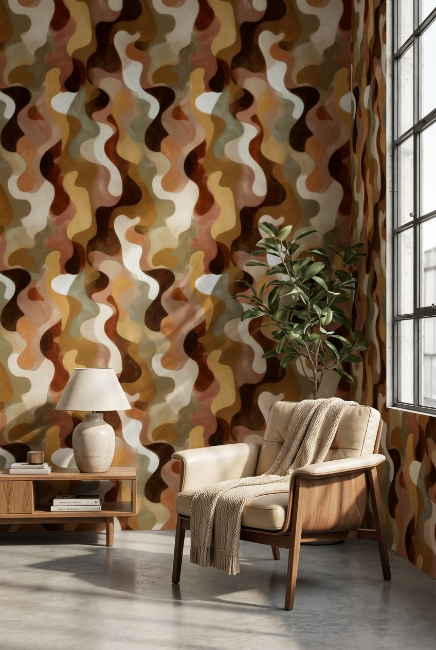 Warm Earth Tones Abstract Curves Wallpaper