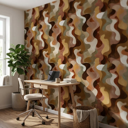 Warm Earth Tones Abstract Curves Wallpaper