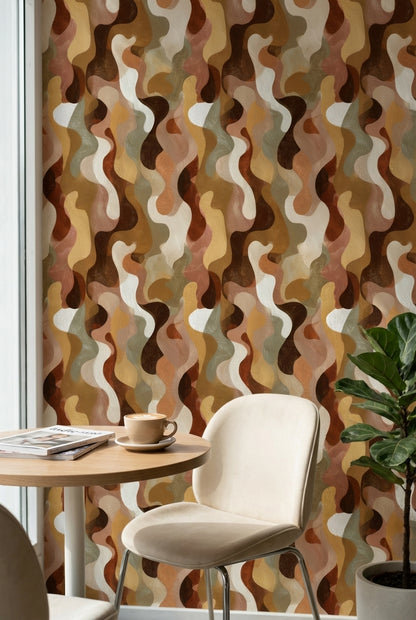 Warm Earth Tones Abstract Curves Wallpaper