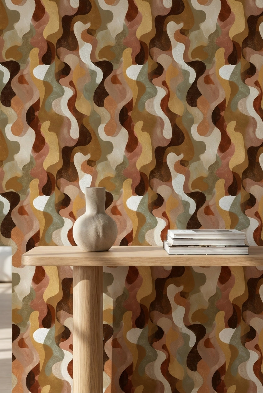 Warm Earth Tones Abstract Curves Wallpaper