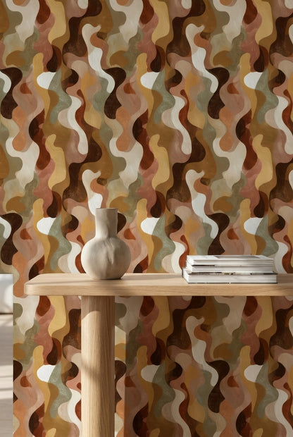 Warm Earth Tones Abstract Curves Wallpaper