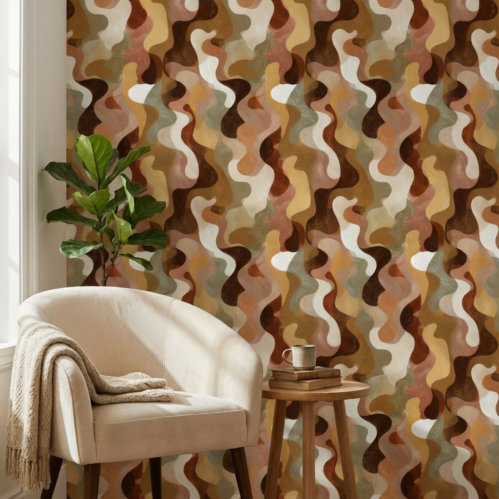 Warm Earth Tones Abstract Curves Wallpaper