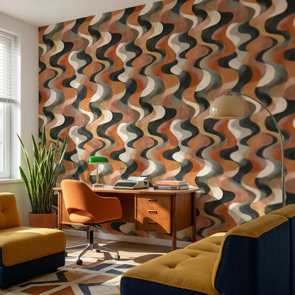 Terracotta Beige Wavy Geometric Wallpaper