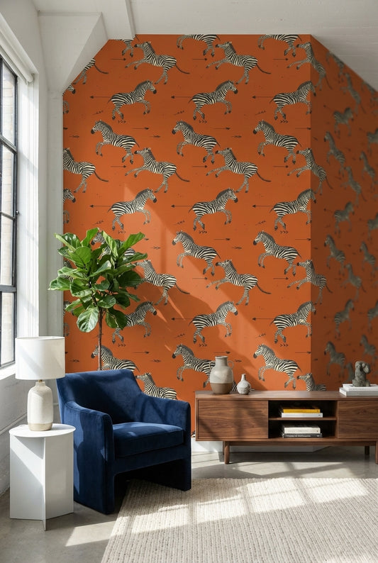 Vibrant Orange Zebra Pattern Wallpaper