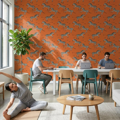 Vibrant Orange Zebra Pattern Wallpaper