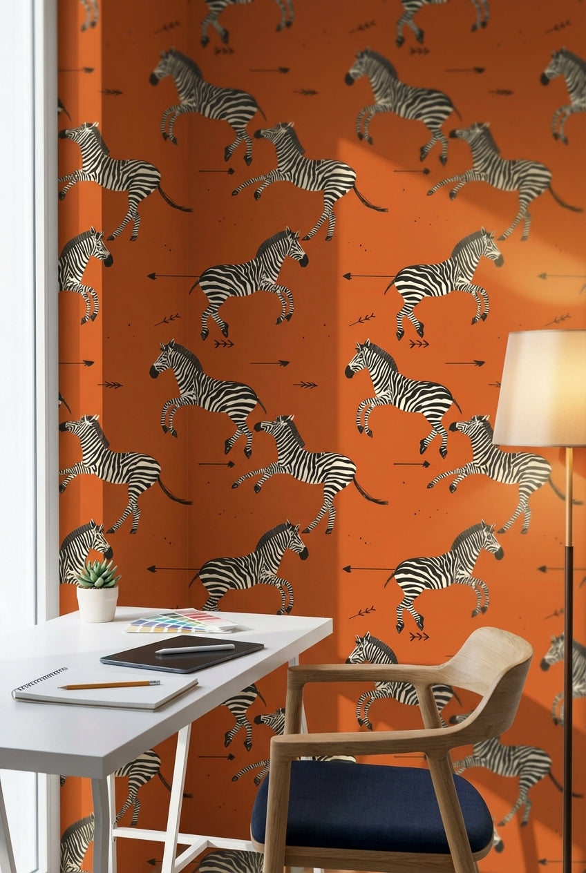 Vibrant Orange Zebra Pattern Wallpaper