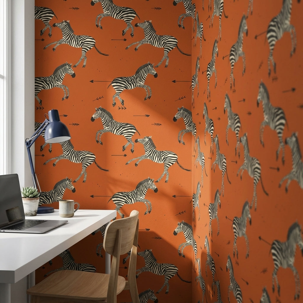 Vibrant Orange Zebra Pattern Wallpaper