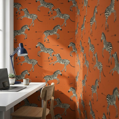 Vibrant Orange Zebra Pattern Wallpaper