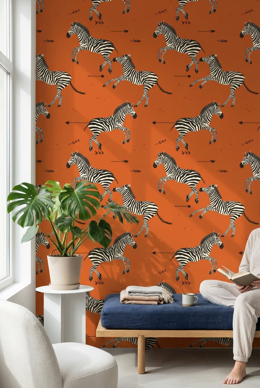 Vibrant Orange Zebra Pattern Wallpaper