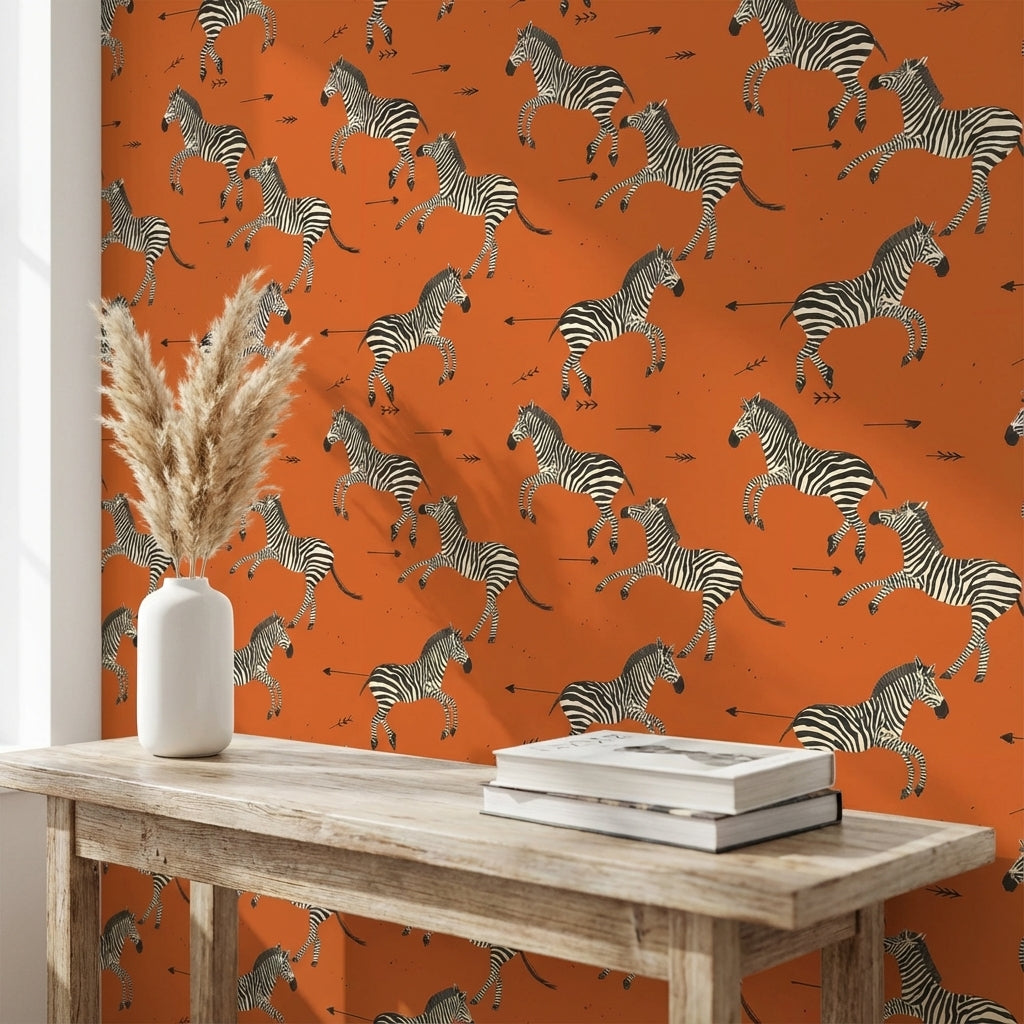 Vibrant Orange Zebra Pattern Wallpaper