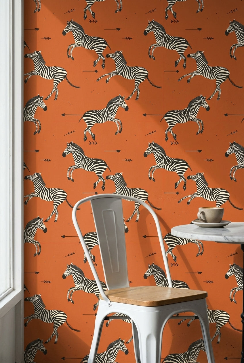 Vibrant Orange Zebra Pattern Wallpaper