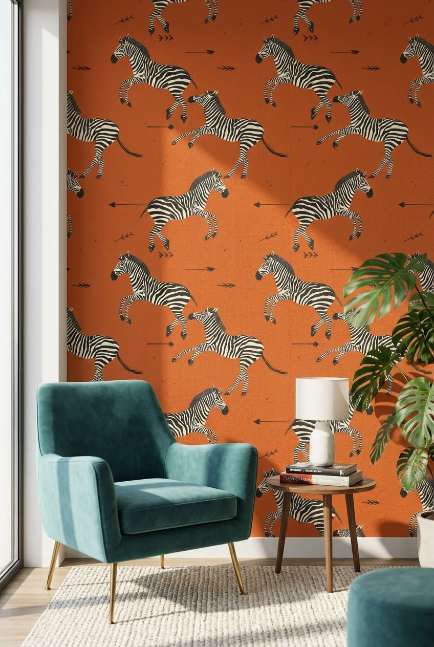 Vibrant Orange Zebra Pattern Wallpaper
