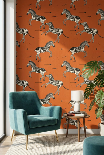 Vibrant Orange Zebra Pattern Wallpaper