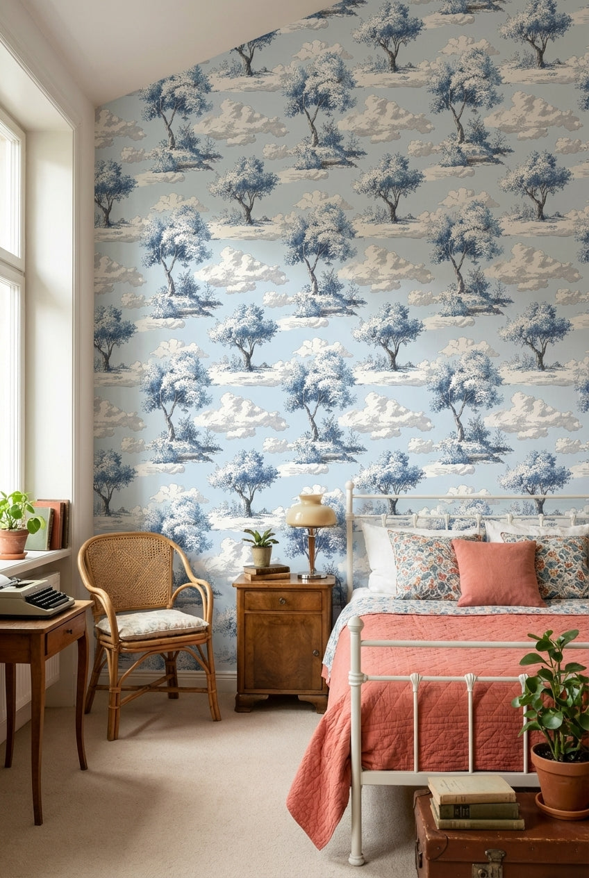 Sky Blue Tree and Cloud Scenic Wallpaper