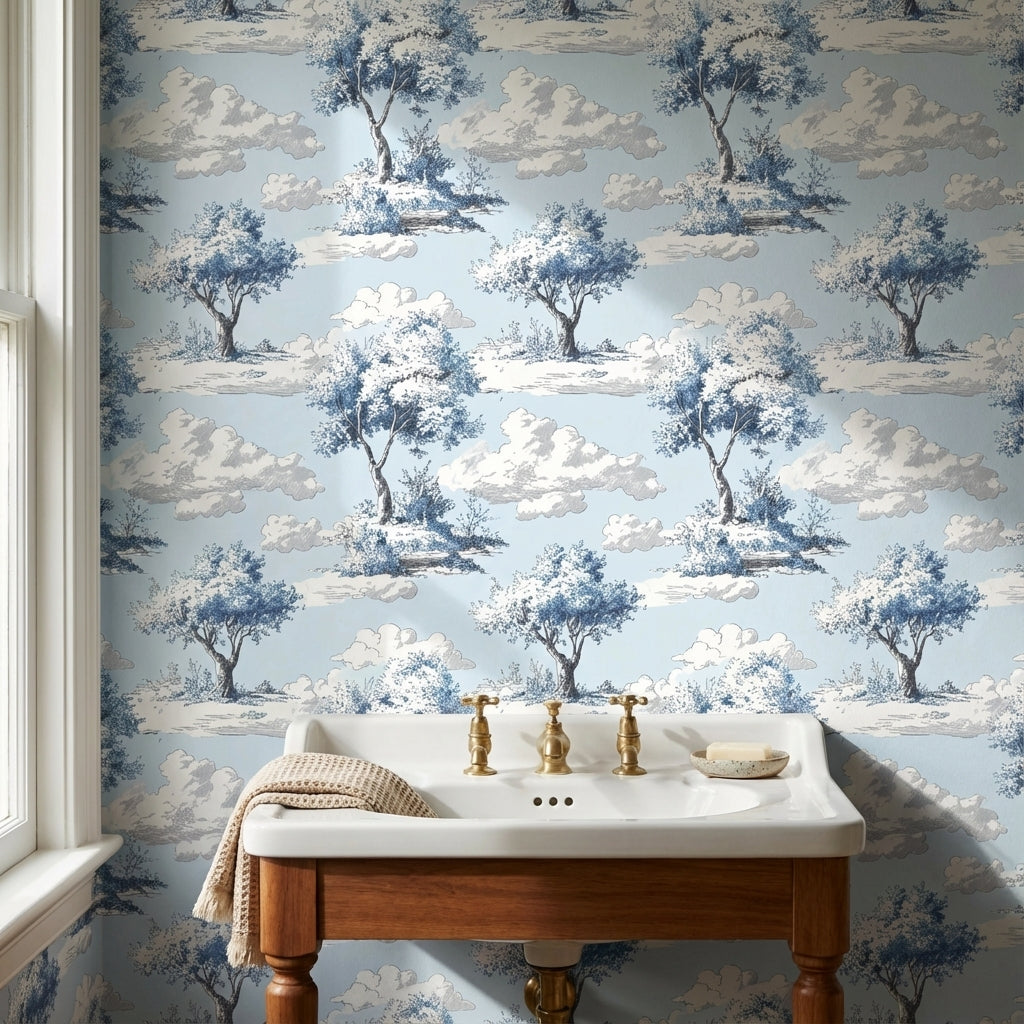 Sky Blue Tree and Cloud Scenic Wallpaper