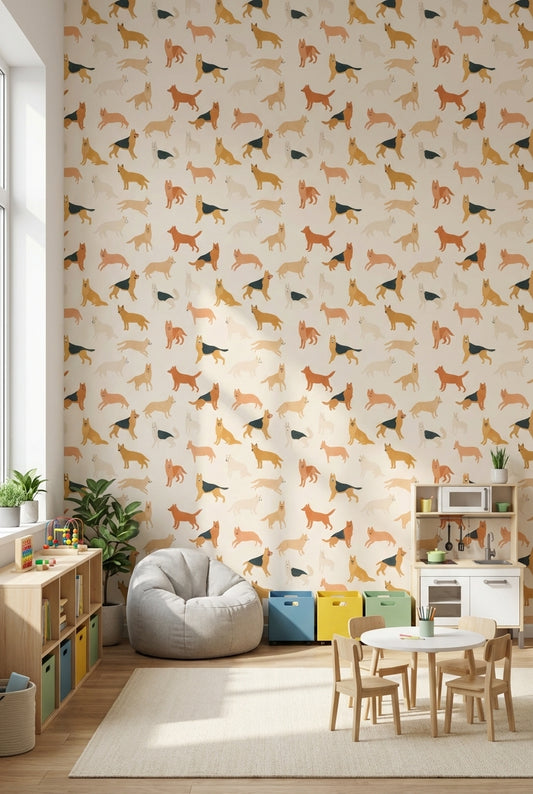 Cream Playful Pets Pattern Wallpaper
