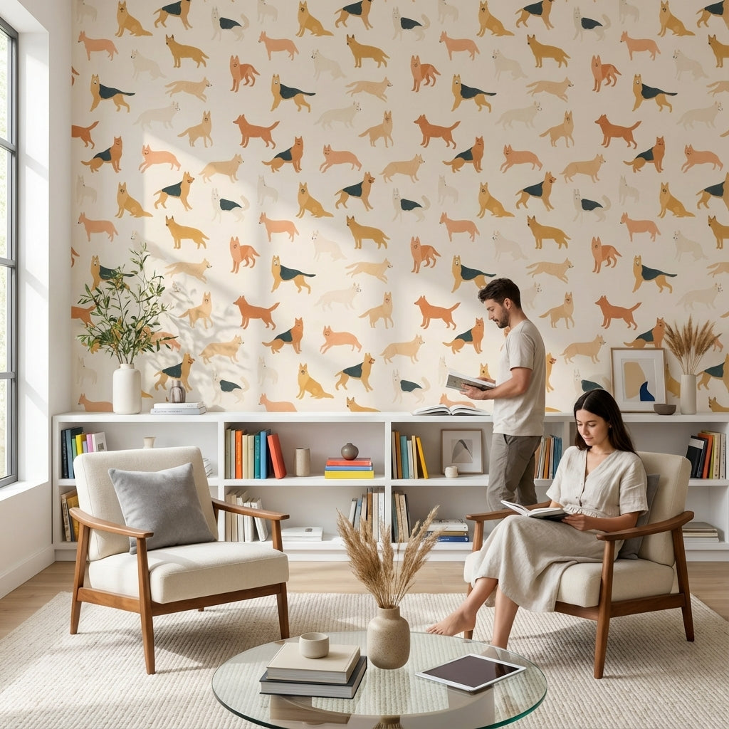 Cream Playful Pets Pattern Wallpaper