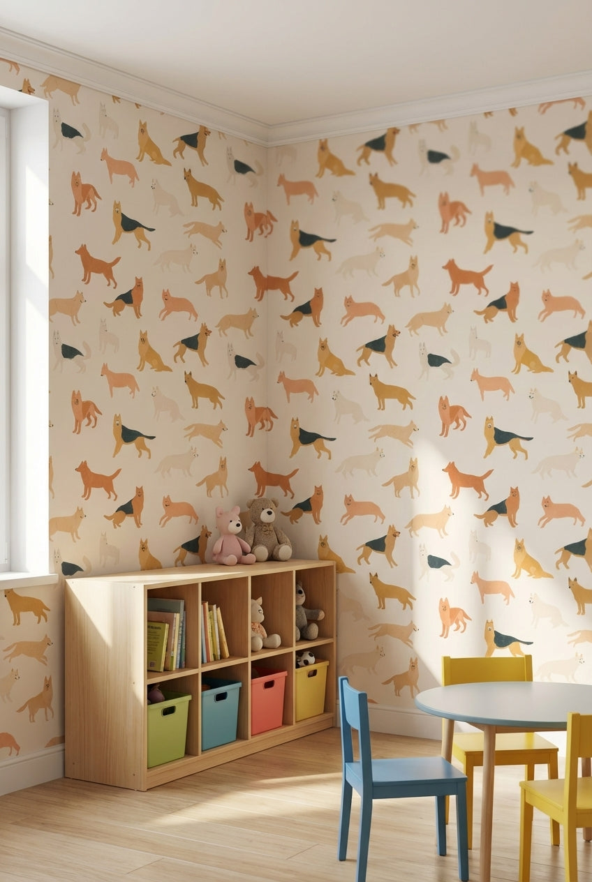 Cream Playful Pets Pattern Wallpaper